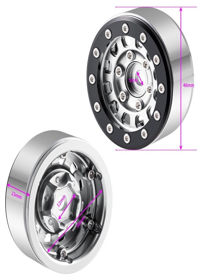 عجلات MORLORDY RC مقاس 1.55 بوصة، عجلات ألومنيوم عتيقة الطراز لسيارات التحكم عن بعد بمقياس 1/18 Axial UTB18 و 1/10 AX90069 D90 TF2 CC01، قطع غيار ترقية (فضي) - Image 3